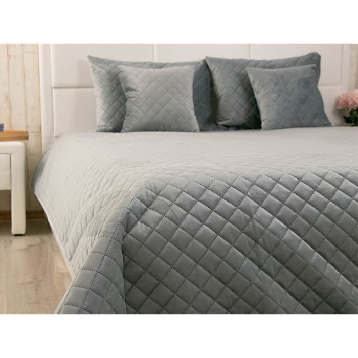 Покривало Руно двостороннє декоративне Velour Dark Grey ромб 150х220 см (360.55_Dark Grey ромб) зображення 5