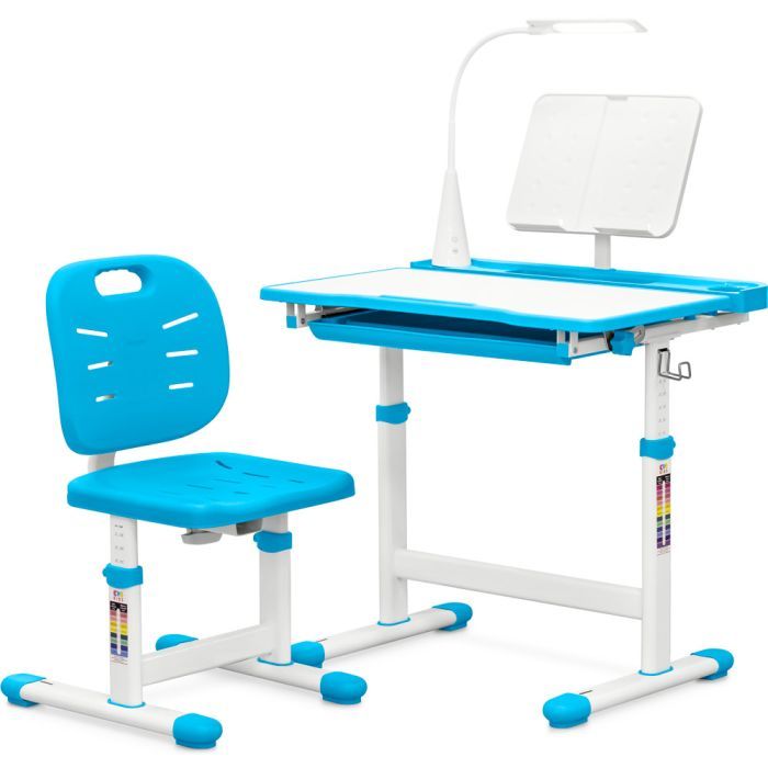 Парта со стулом Evo-kids (стул+стол+полка+лампа) Blue (Evo-17 BL Ergo)