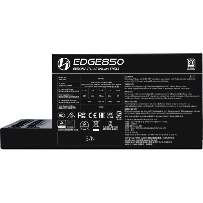 Блок питания Lian Li 850W EDGE850 (G9P.EG0850.BE00.EU) изображение 3