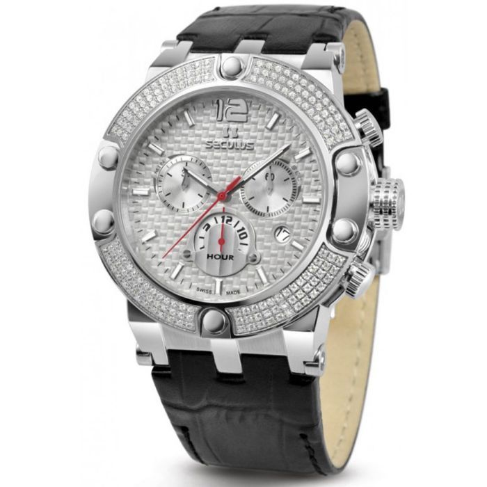 Наручные часы Seculus 4490.2.503 white, ss stones, black leather
