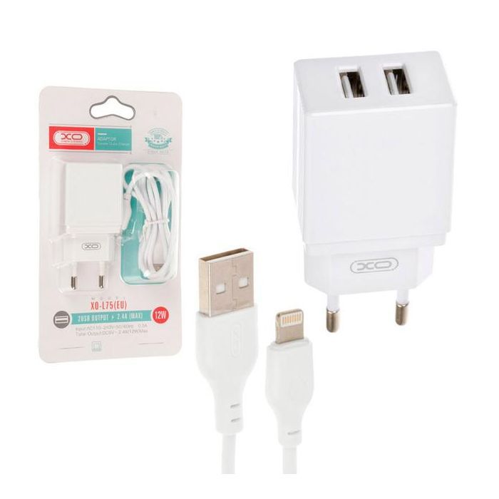 Зарядное устройство XO L75 2USB/2.4A + Lightning White (XO-L75-L) изображение 2