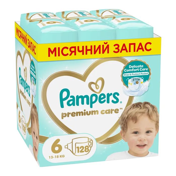 Подгузники Pampers Premium Care Розмір 6 (13-18 кг) 128 шт (8700216423700)