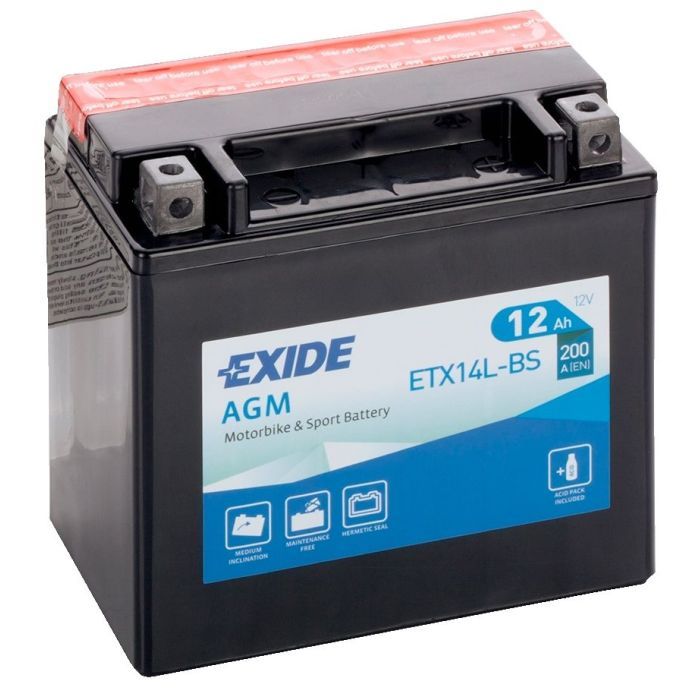 Аккумулятор автомобильный EXIDE AGM 12Ah Ев (-/+) (200EN) (ETX14L-BS)