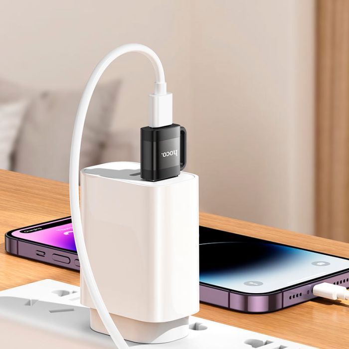 Переходник UA31D USB M to USB-C F USB2.0 Black HOCO (6942007628143) изображение 6