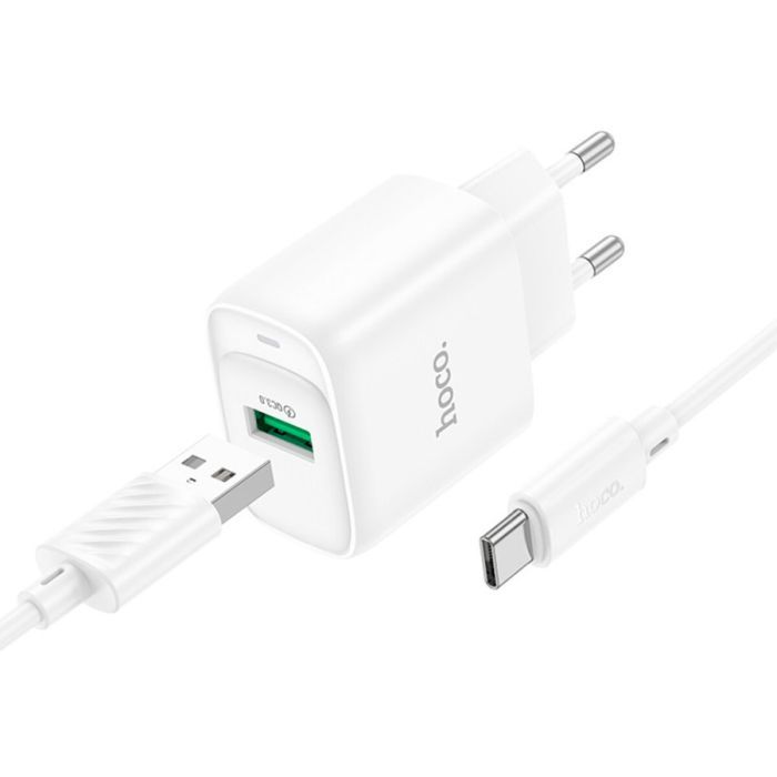 Зарядний пристрій HOCO C140A Smart USB QC3.0 + cable USB to USB-C White (6942007627832)