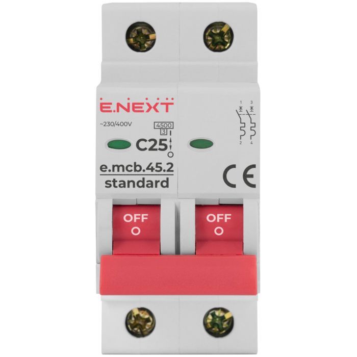 Автоматичний вимикач E.NEXT 2-п e.mcb.stand. 25А C ( 4,5кА) (s002019) зображення 2
