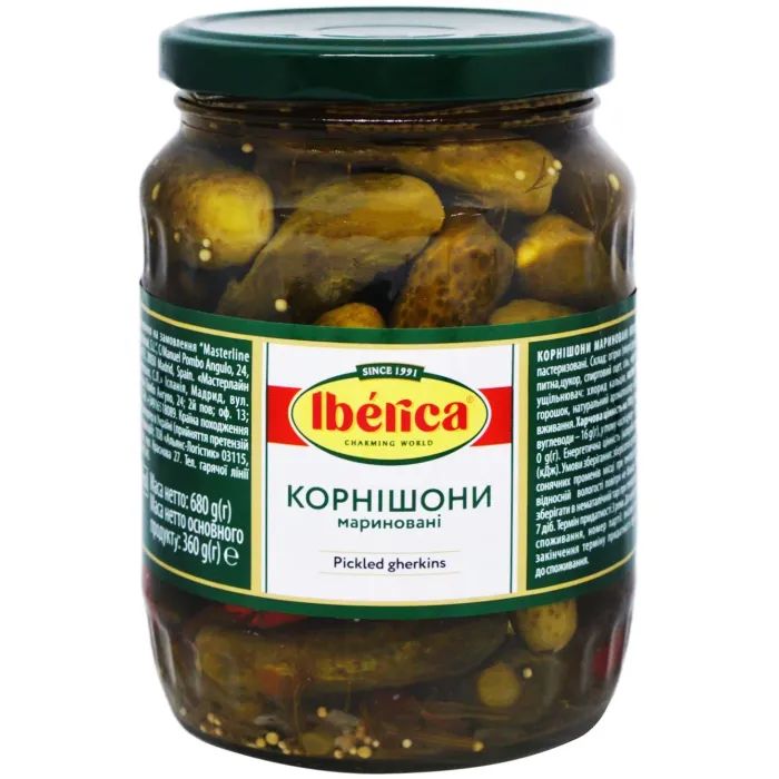 Овочева консервація Iberica Корнішони мариновані 3-6 см 370 мл (8436024299564)