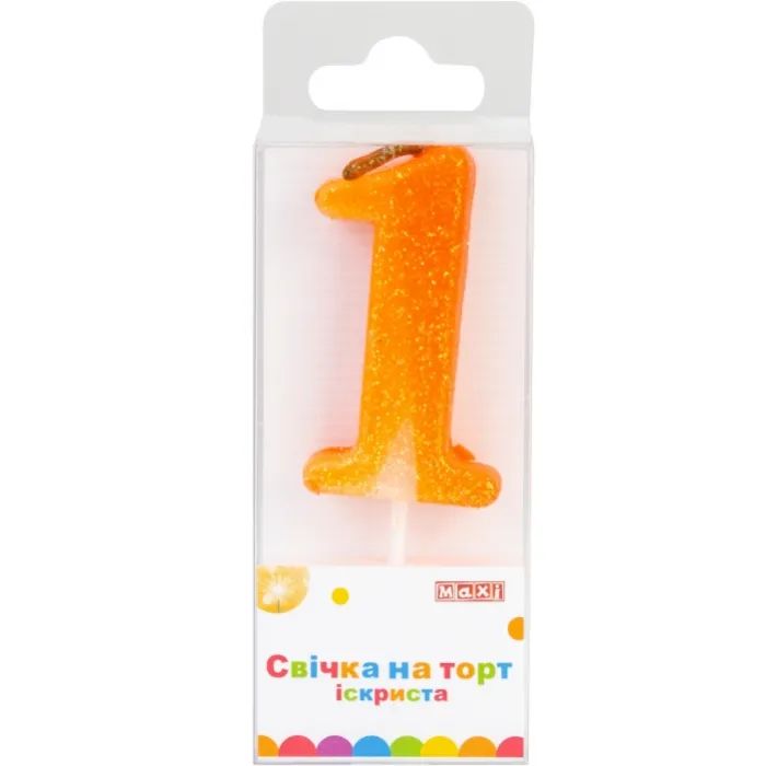 Свеча Maxi "1" із блискітками, що іскриться, 4,5 см, на торт (MX622081-1)