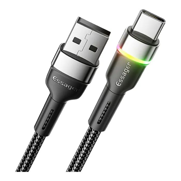 Дата кабель USB 2.0 AM to USB-C 1.0m 3A LED blue Essager (EXCT-XCD03) изображение 2