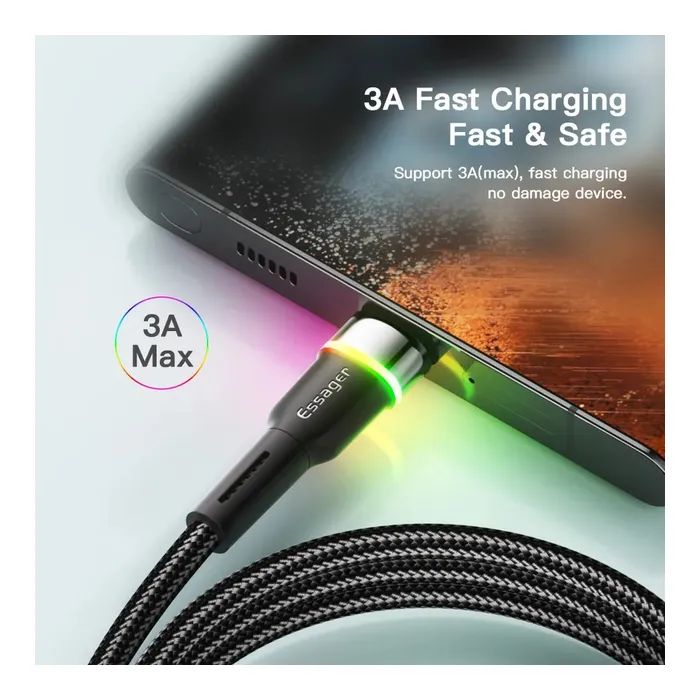 Дата кабель USB 2.0 AM to USB-C 1.0m 3A LED blue Essager (EXCT-XCD03) изображение 4