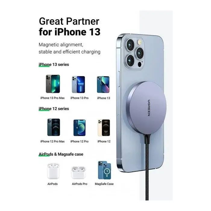 Зарядний пристрій Ugreen Magnetic Wireless Charger 15W CD245 (30233) зображення 3