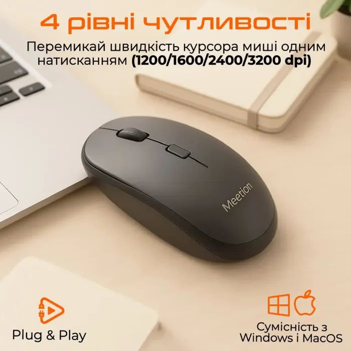 Мышка Meetion BTM100 Wireless/Bluetooth/USB Black (MT-BTM100-A) изображение 4