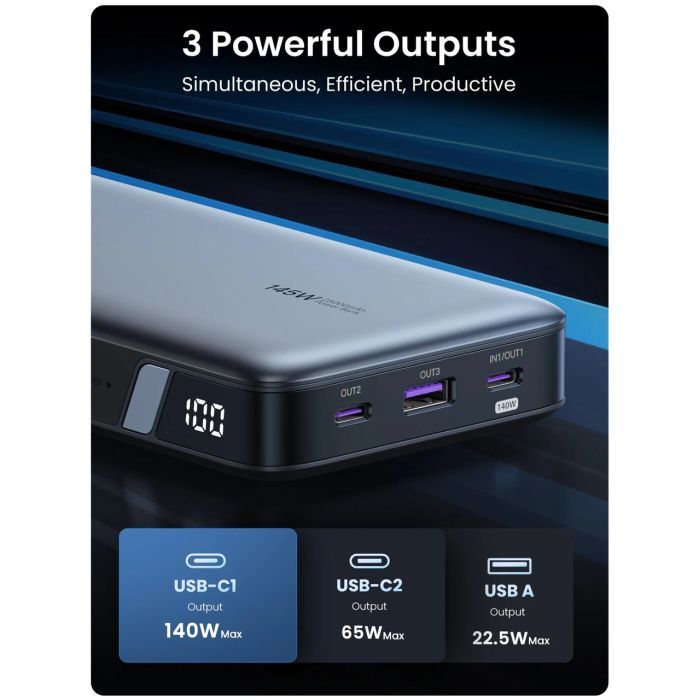 Батарея універсальна Ugreen 25000 mAh 145W Fast Charging Space Gray (U_90597A) зображення 8