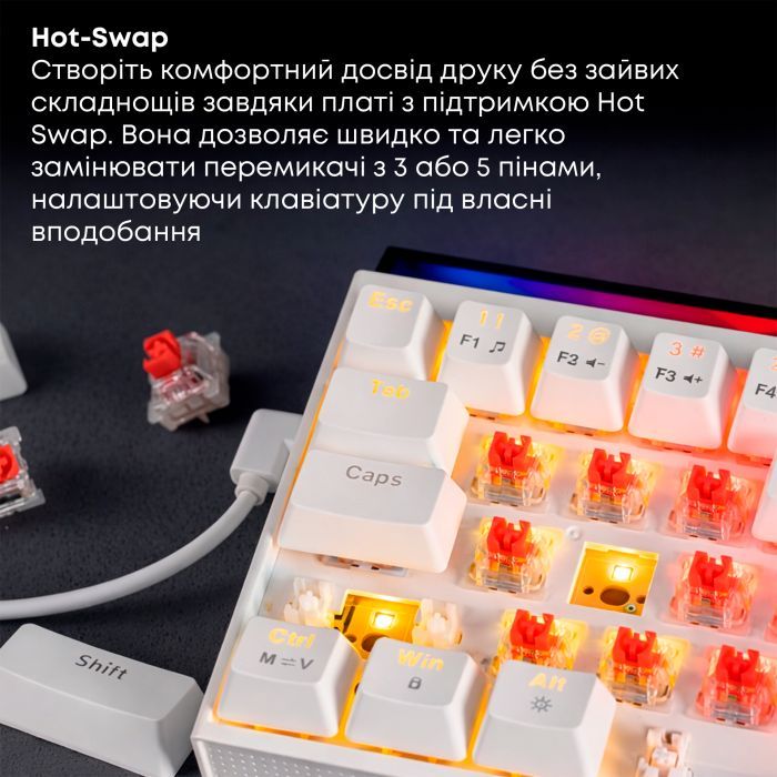 Клавіатура Ajazz NK68 Red Switch USB UA White (NK68-R-W) зображення 10