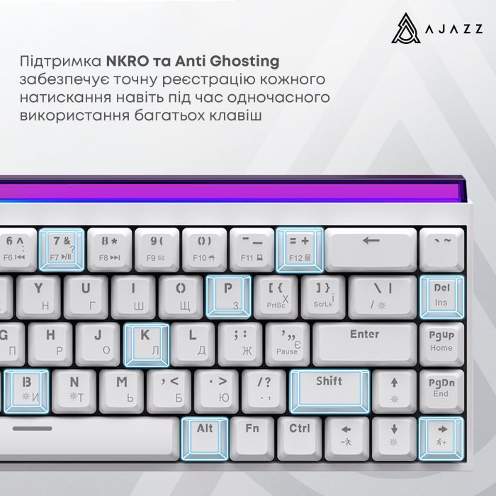 Клавіатура Ajazz NK68 Red Switch USB UA White (NK68-R-W) зображення 12