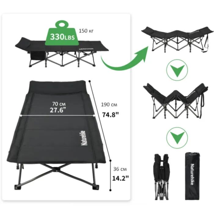 Розкладачка Naturehike CNK2300WS010, поліестер Oxford, чорна (6976507665209) зображення 2