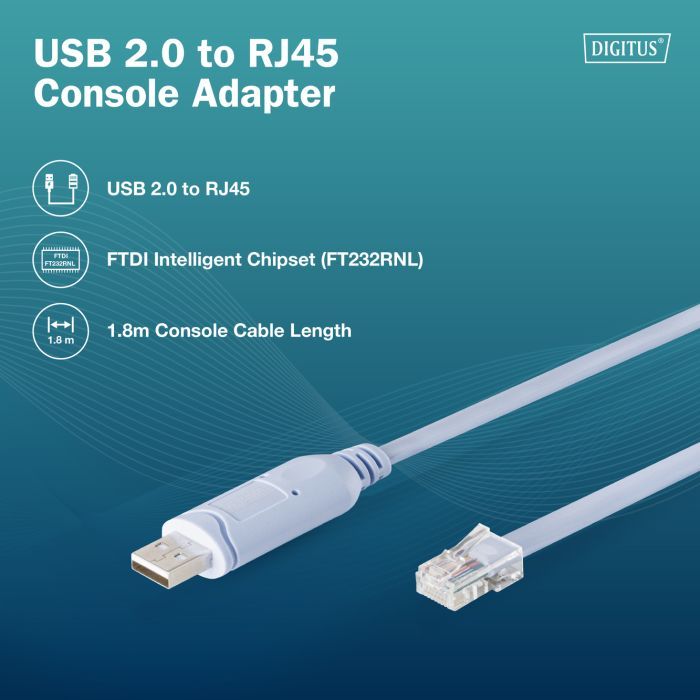 Дата кабель USB AM to RJ45 Ethernet 1.8m FT232RNL black Digitus (DA-70173) зображення 6