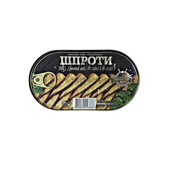 Рибні консерви Боцман Шпроти великі в олії 190 г (4820062443388)
