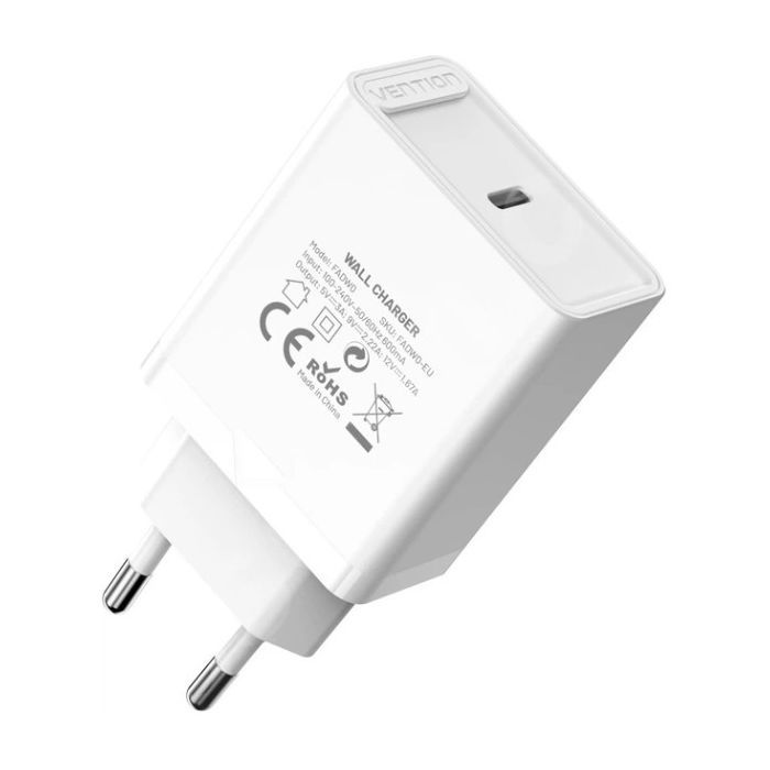 Зарядний пристрій Vention 1xUSB-C PD20W QC4.0 white (FADW0-EU) зображення 2