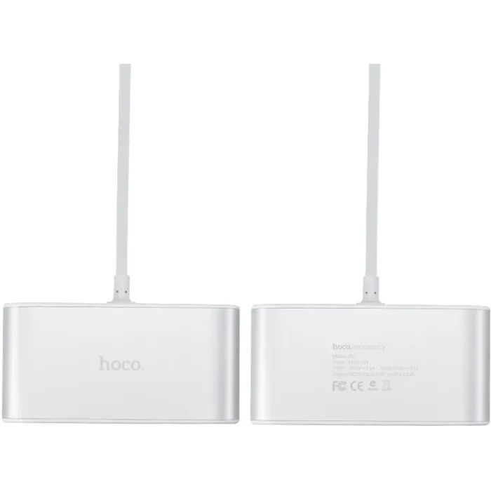 Зарядное устройство HOCO 2xUSB 10.5W + 3x car socket silver (6957531050896) изображение 4