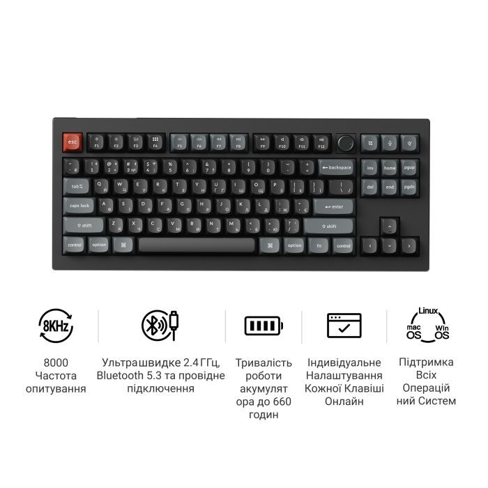 Клавіатура Keychron V3 Ultra Keychron Red Switch RGB UA Black (V3U-D1-UA) зображення 8