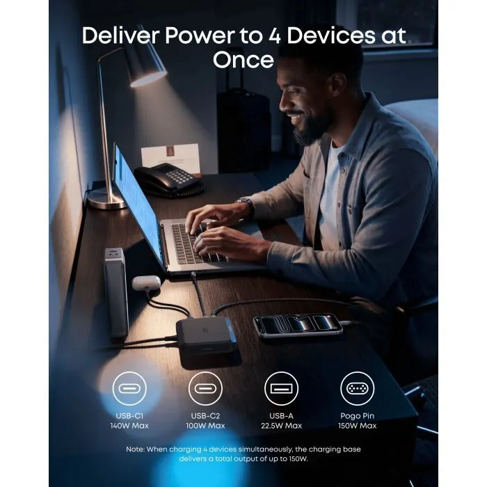 Зарядное устройство Anker 2xUSB-C + 1xUSB-A 150W Pogo pin black (A1903G11) изображение 6