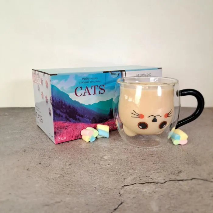 Набор чашек Vittora Cats з подвійним дном 2 шт 250мл (VT-5305-250) изображение 4
