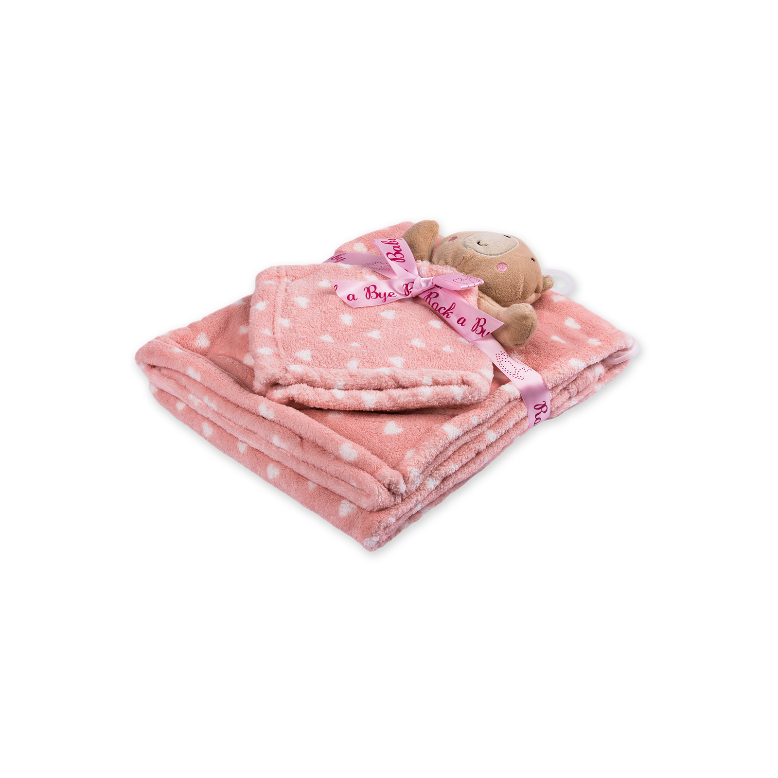 Детское одеяло Luvena Fortuna флисовое с игрушкой-салфеткой, розовое (G8756) изображение 2