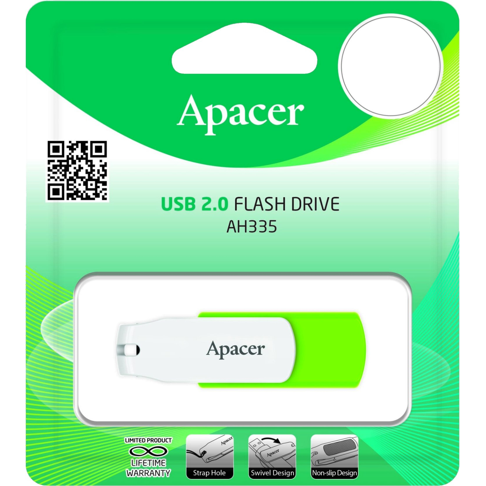 USB флеш накопитель Apacer 16GB AH335 Green/White USB 2.0 (AP16GAH335G-1) изображение 4