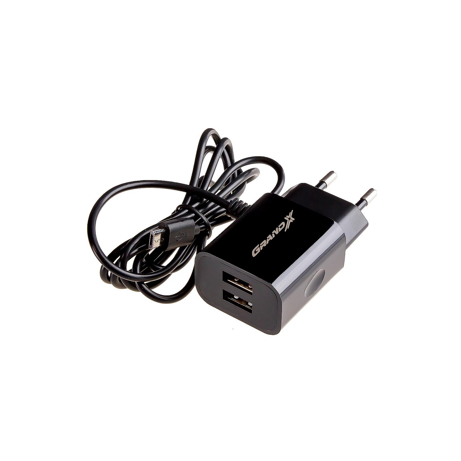 Зарядний пристрій Grand-X 5V 3,1A 2USB + micro USB Black с защитой от перегрузки (CH-65B)