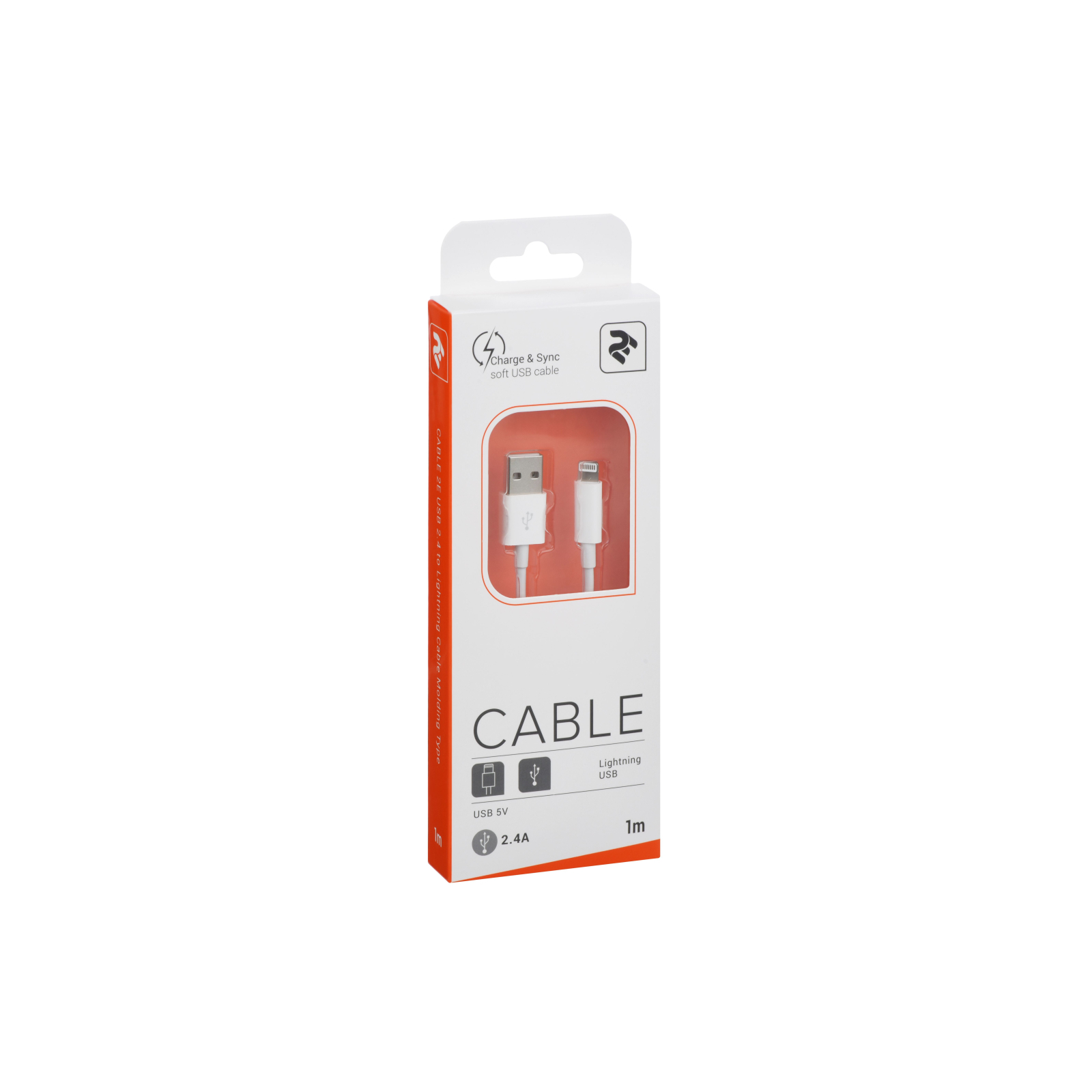 Дата кабель USB 2.0 AM to Lightning 1.0m 2.4A white 2E (2E-CCLAB-WT) зображення 3