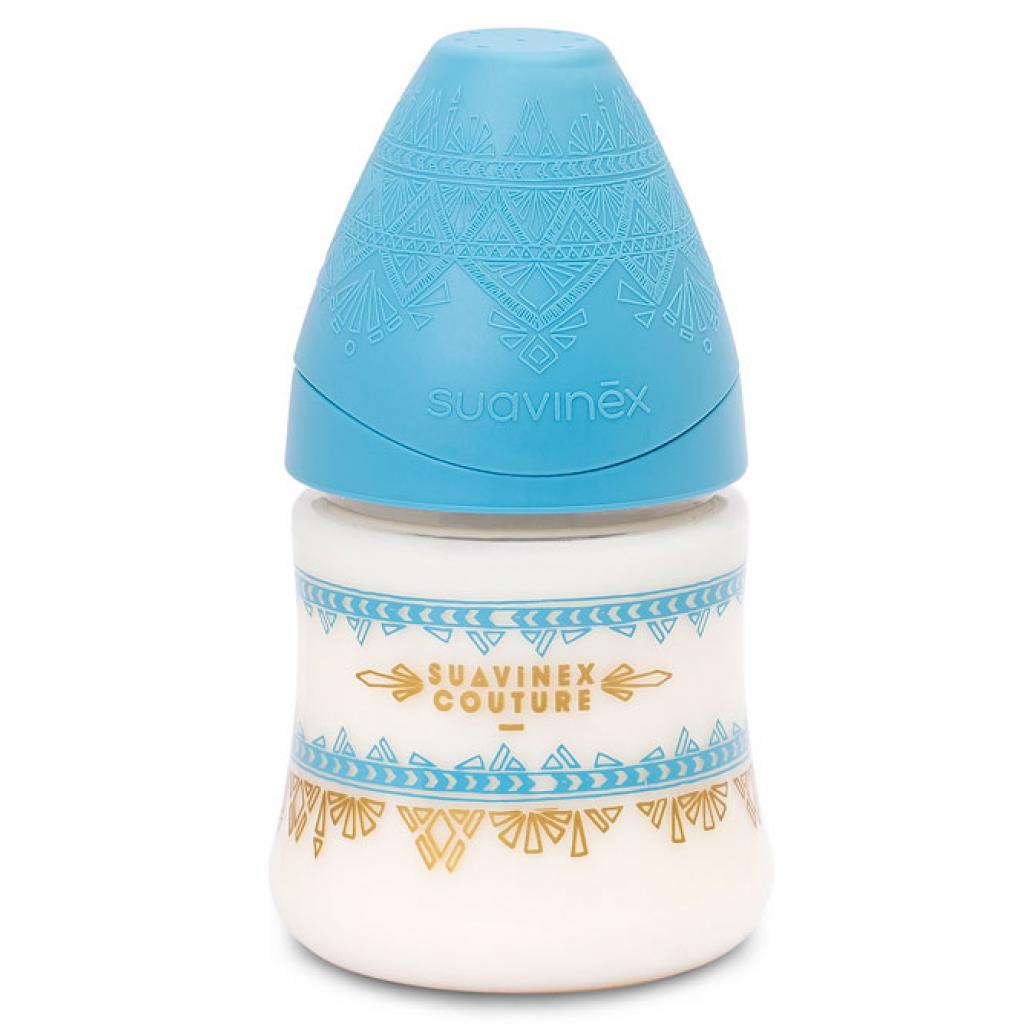 Пляшечка для годування Suavinex Couture с круглой соской медленный поток 150 мл синя (304123)