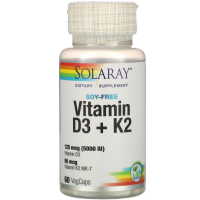 Photos - Vitamins & Minerals Solaray Вітамін  Вітамін D3 + K2, Soy-Free, 60 вегетаріанських капсул (SOR 