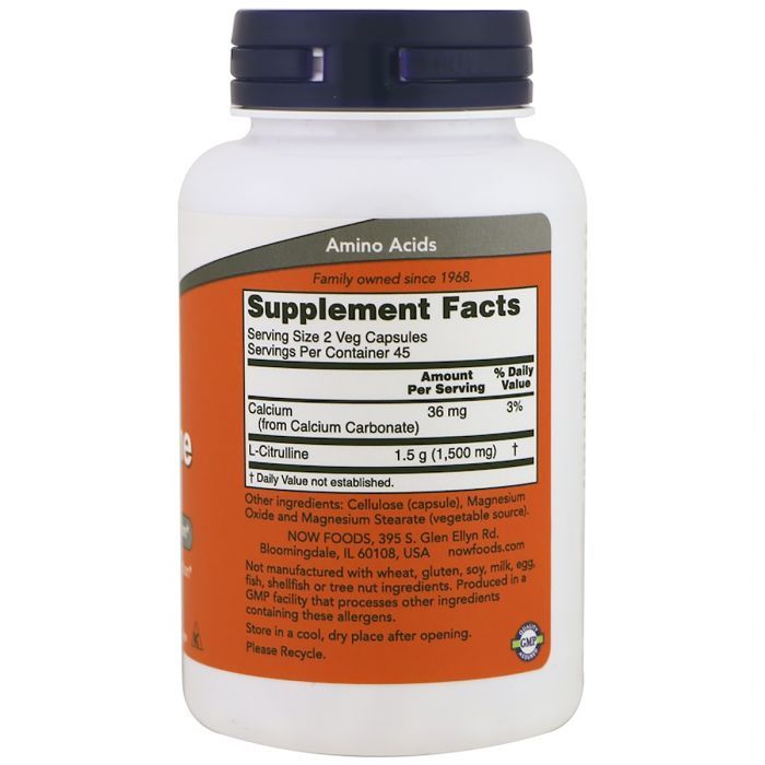 Амінокислота Now Foods L-Цитруллин 750мг, L-Citrulline, 90 капсул (NOW-00083) зображення 2