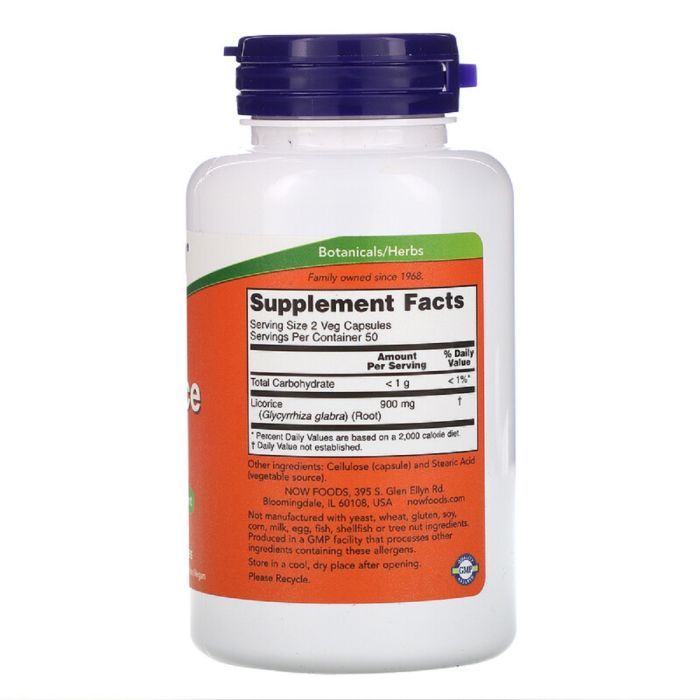 Травы Now Foods Корень Лакрицы (Солодки), Licorice Root, 450 Мг, 100 Капсул (NOW-04718) изображение 2