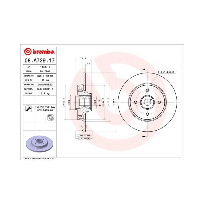 Тормозной диск Brembo 08.A729.17