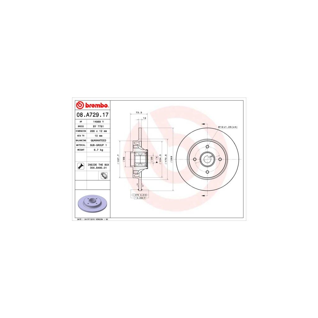 Тормозной диск Brembo 08.A729.17
