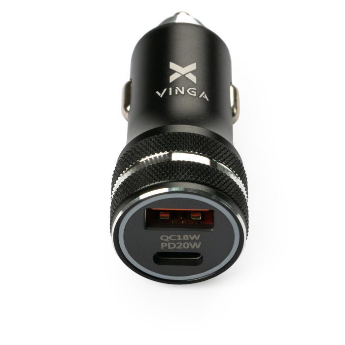Зарядное устройство Vinga QC3.0 + PD Quick Car Charger aluminium 36W Max black (VCCQPAC) изображение 2