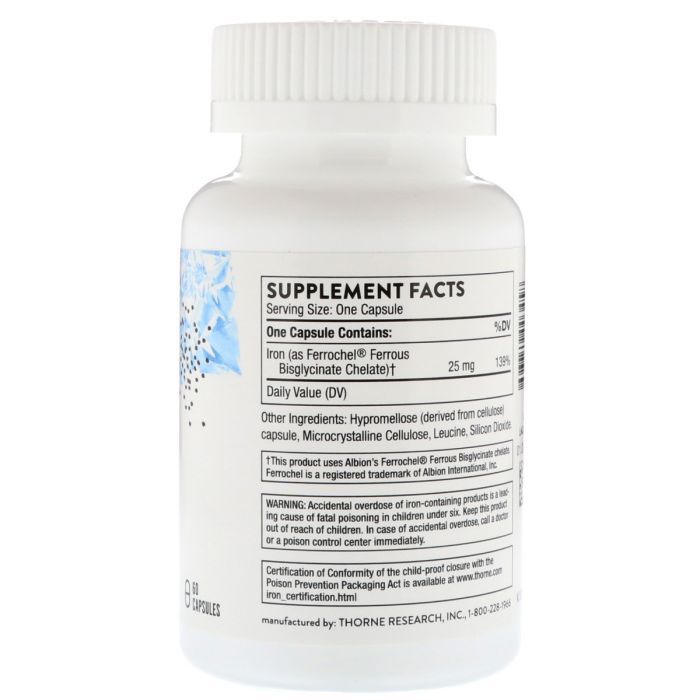 Мінерали Thorne Research Залізо Бігліцінат 25 мг, Iron Bisglycinate, 60 капсул (THR-00345) зображення 2