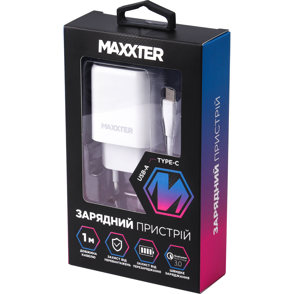 Зарядний пристрій Maxxter 1 USB + cable Type-C (WC-QC-AtC-01) зображення 4