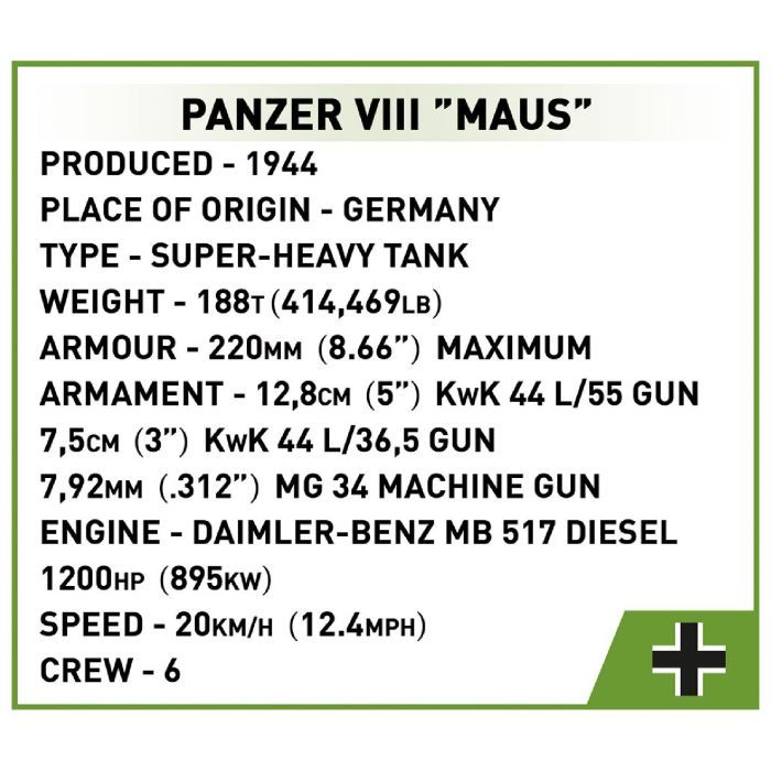 Конструктор Cobi Танк Maus 1:28, 890 деталей (COBI-2559) изображение 11