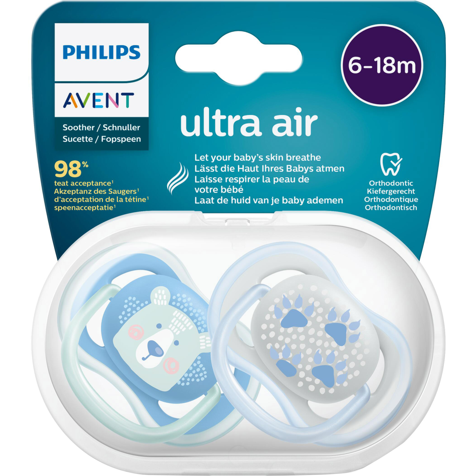 Пустышка Philips AVENT Ultra Air с декором для девочек 6-18 мес. 2 шт. (SCF085/04)