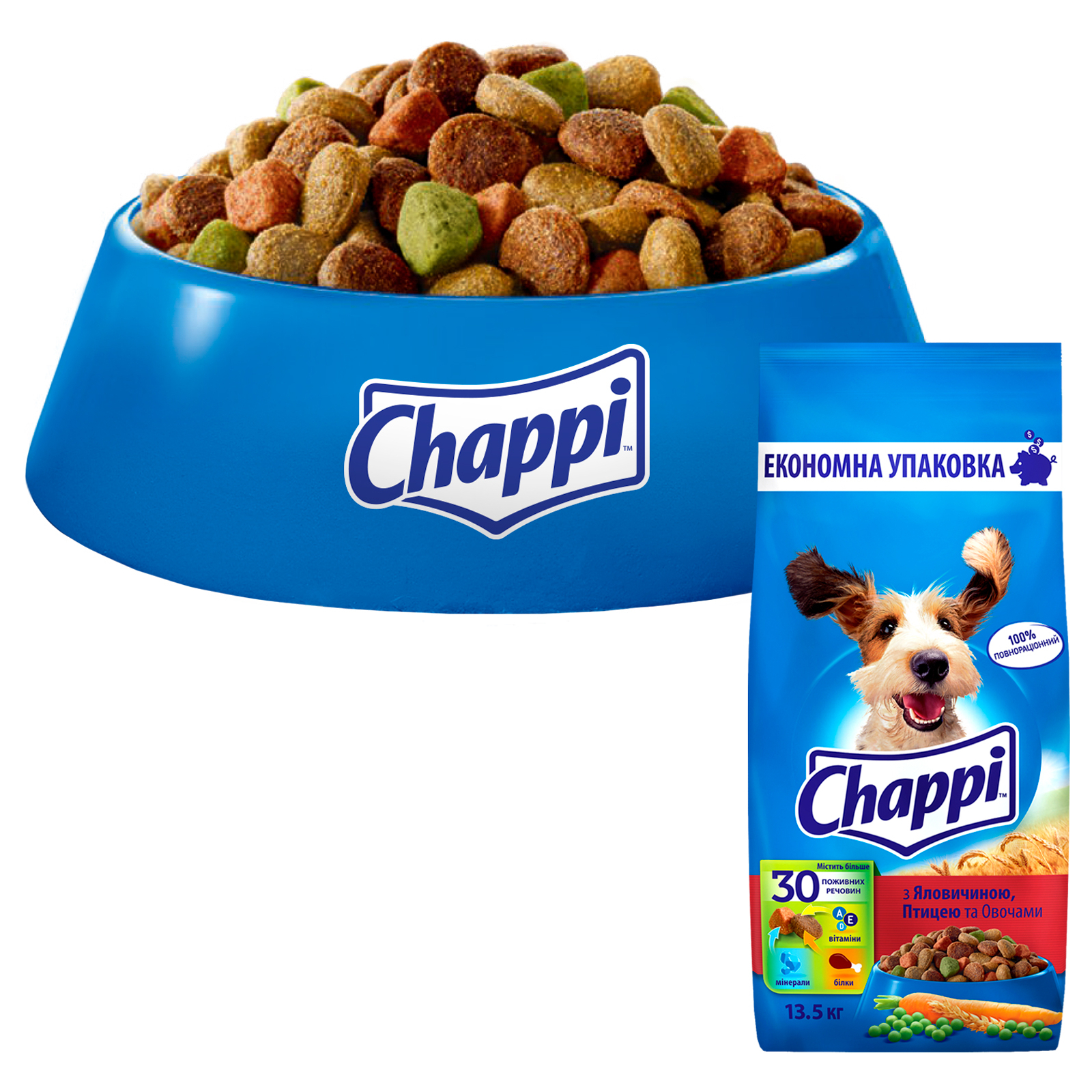 Сухой корм для собак Chappi с говядиной, птицей и овощами 13.5 кг (5998749128350) изображение 2