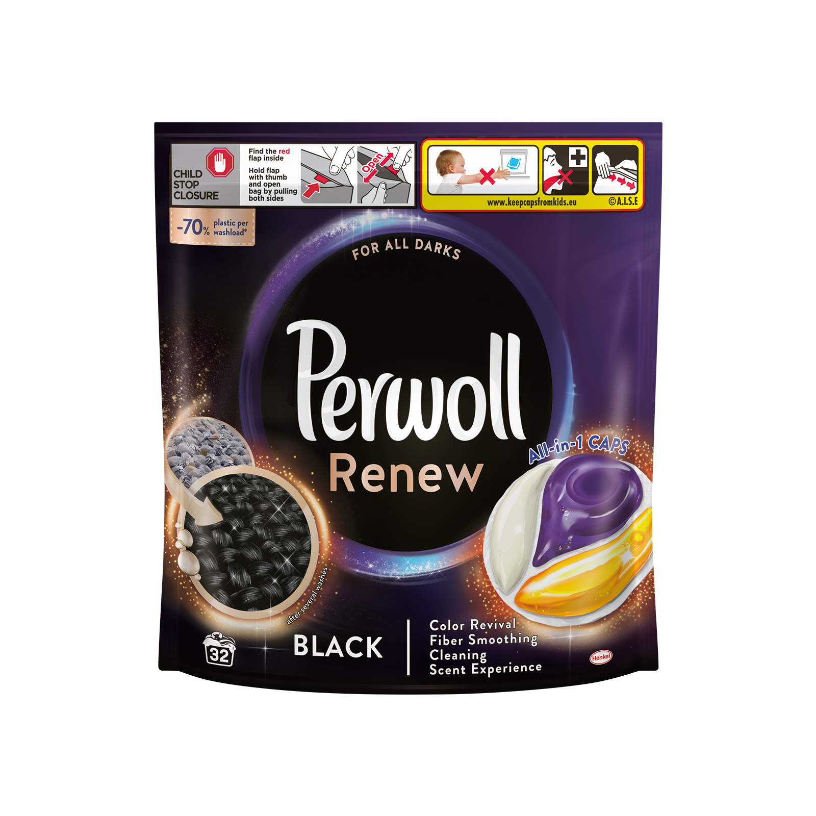 Капсулы для стирки Perwoll Renew Black для темных и чёрных вещей 46 шт. (9000101575484)