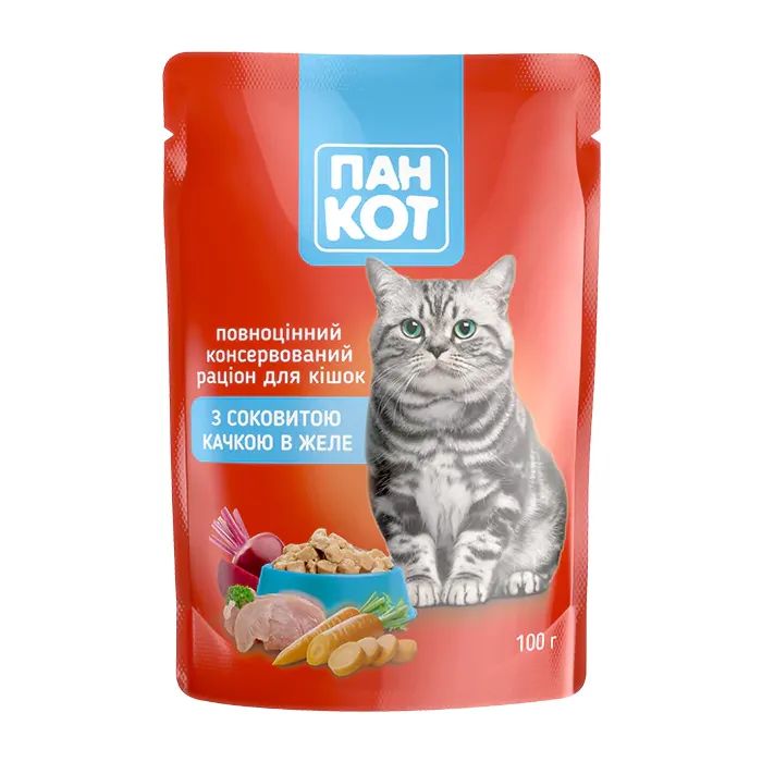 Вологий корм для кішок Пан Кот качка в желе 100 г (4820111140992)