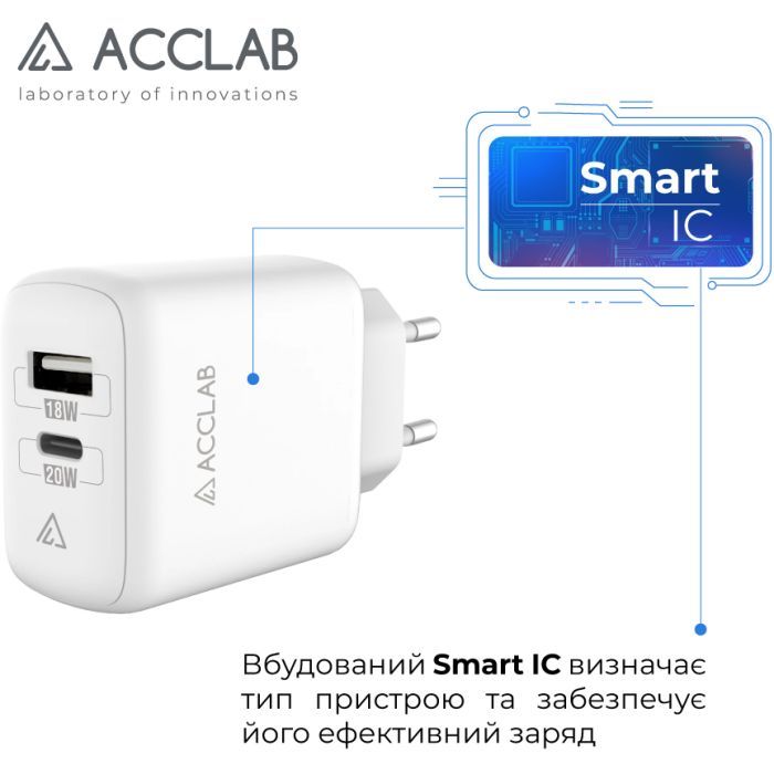 Зарядний пристрій ACCLAB AL-TC220 (1xUSB, 1xType-C) (1283126556494) зображення 4