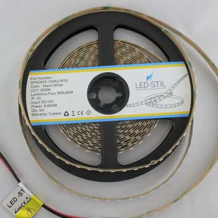 Світлодіодна стрічка LED-STIL 3000K 9,6 Вт/м 2835 120 діодів IP33 12 Вольт 900 lm (DFN2835-120A3-IP33) зображення 2