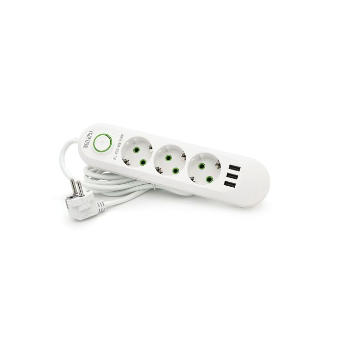 Сетевой фильтр питания Voltronic F03U, 3роз EU, 3*USB White (F03U-White) изображение 2