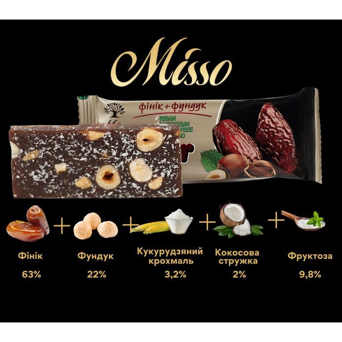 Батончик Misso Fitbar Финик и фундук 30 г (4820232570302) изображение 2