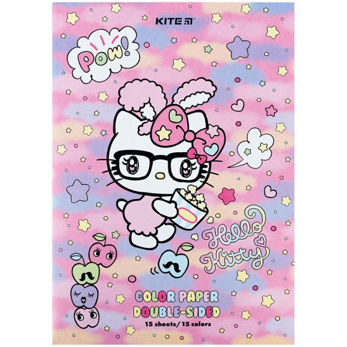 Цветная бумага Kite А4 двухсторонняя Hello Kitty 15л/15 цв (HK24-250)